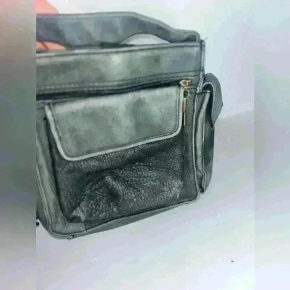 FOSSIL Gray Washed Leather Pebbled Crossbody Saddle Bag Purse Organizer Preowned - Picture 5 of 8